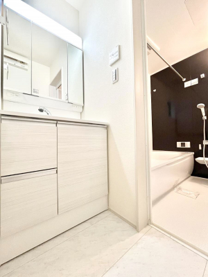 その他　内装◆２号棟◆～Dressing Room～　スタイリッシュなパウダールーム。水回り集中設計で家事動線もスムーズです♪三面鏡裏収納で散らかりがちな洗面台もスッキリ片付きキレイをキープ♪