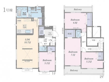 �@�Ԏ�� ��1�������`Floor plan�`�@�}�ʂƈقȂ�ꍇ�͌�����D��