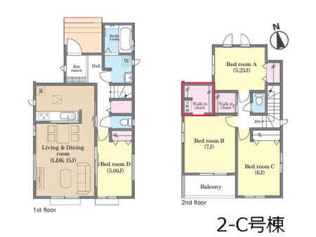 �@�Ԏ�聟2-C�������`Floor plan�`�@�}�ʂƈقȂ�ꍇ�͌�����D��v���܂��B